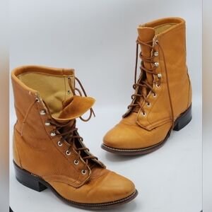 Laredo Vintage Y2K Leather Lace-up Ropes Boots In Light Brown Size 6 M
